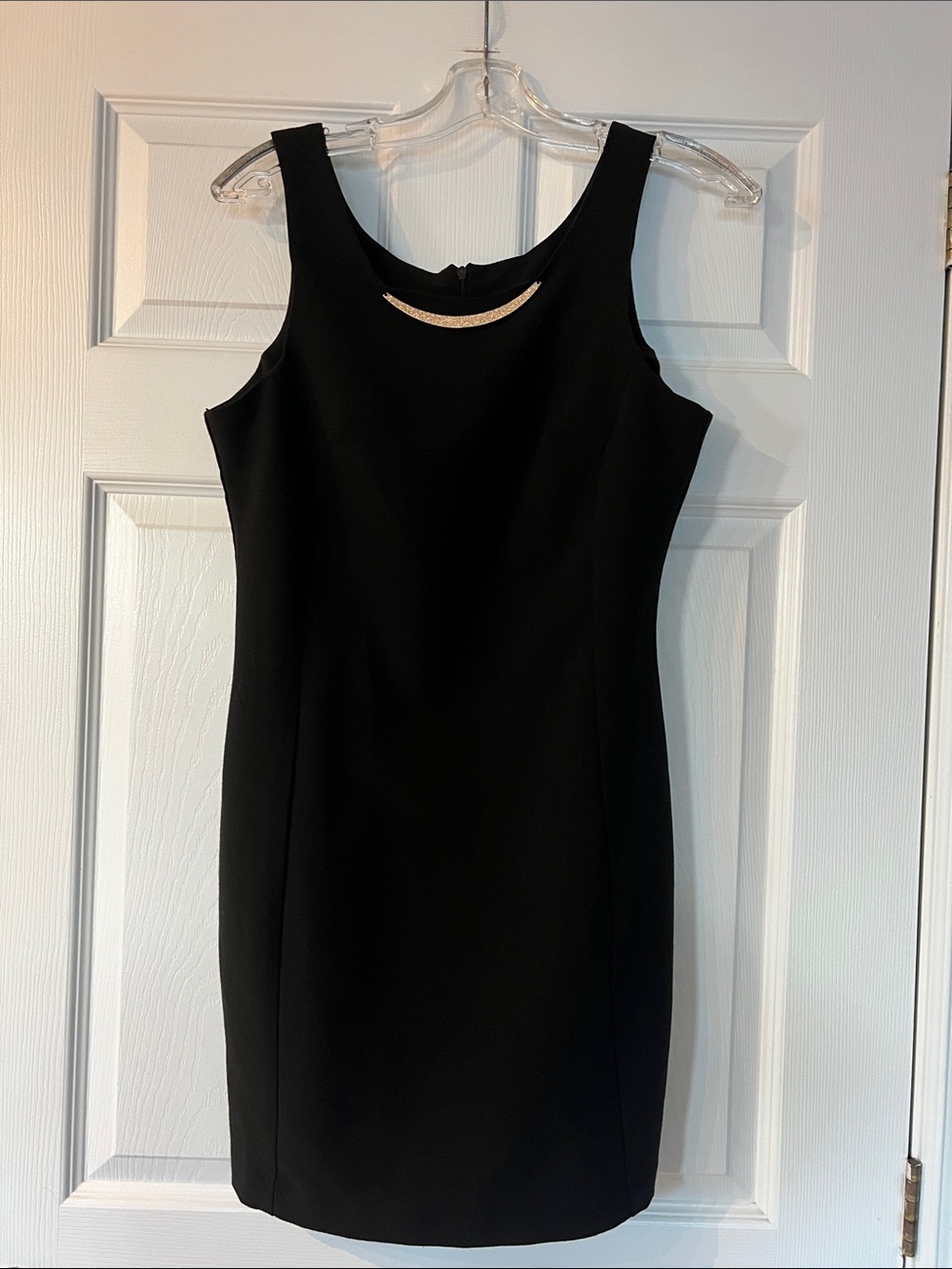 Have Black Sleeveless Sheath Dress with Gold Accent